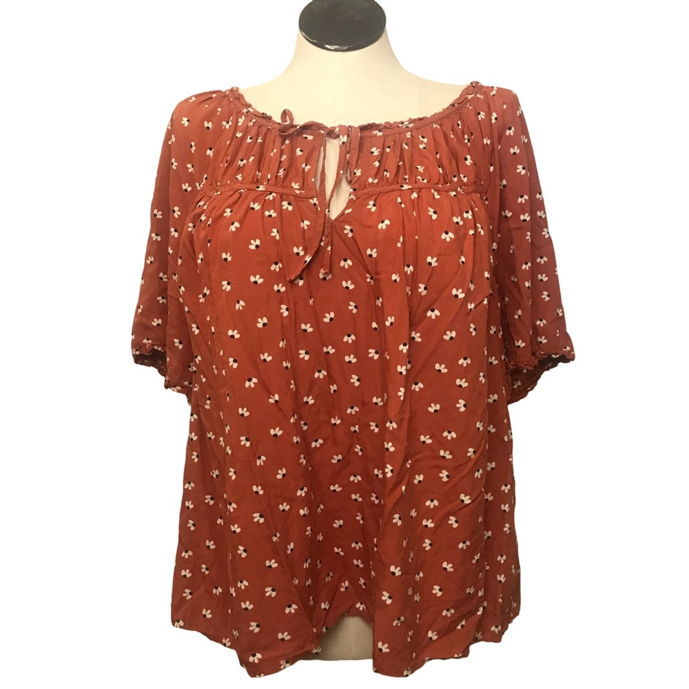 Dip Gypsy Shirt Women’s Size 3X Color Brown Floral Print Short Sleeve’s Pullover